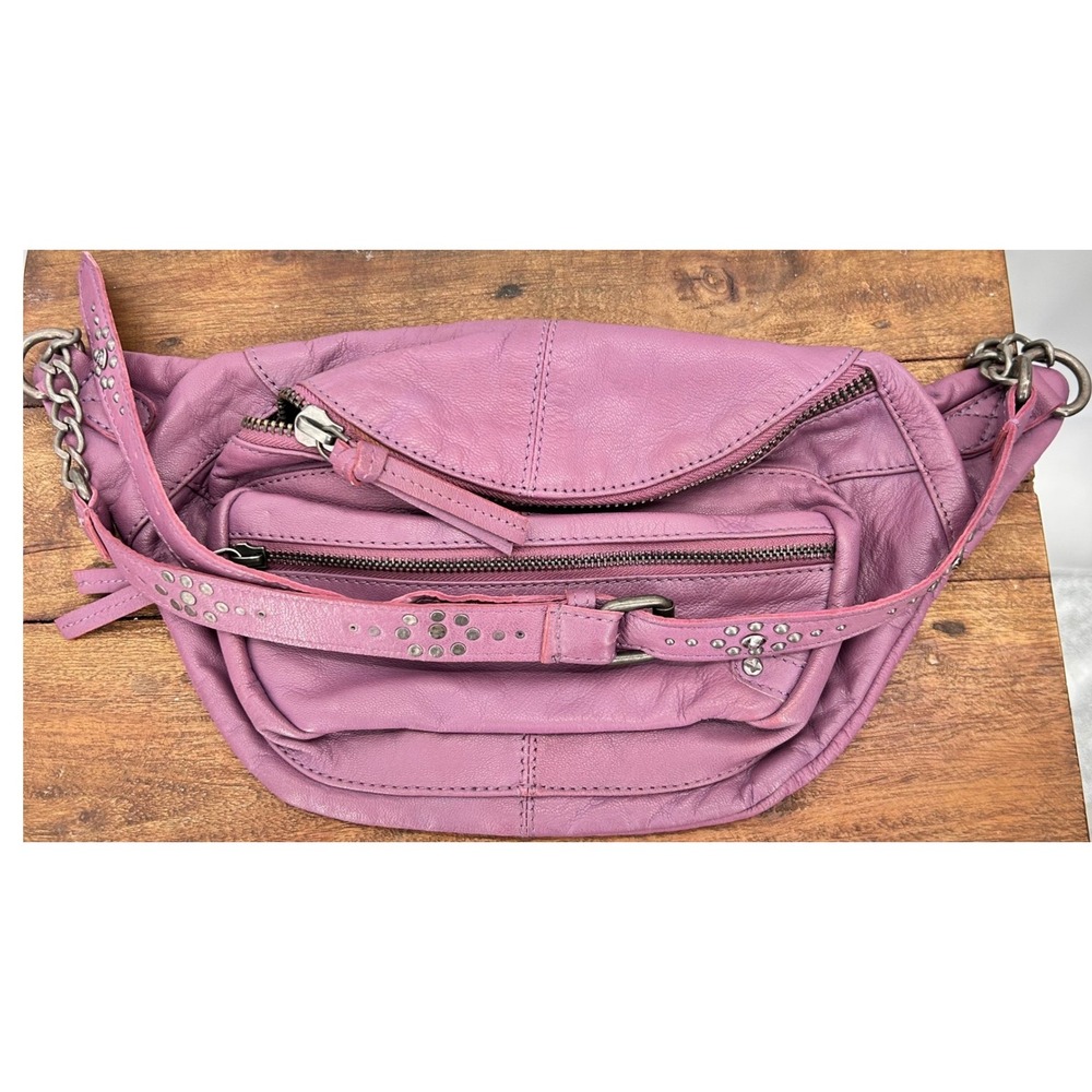 Free People Purple Goat Leather Studded Chain Belt Bag Fanny Pack Womens - Picture 10 of 11